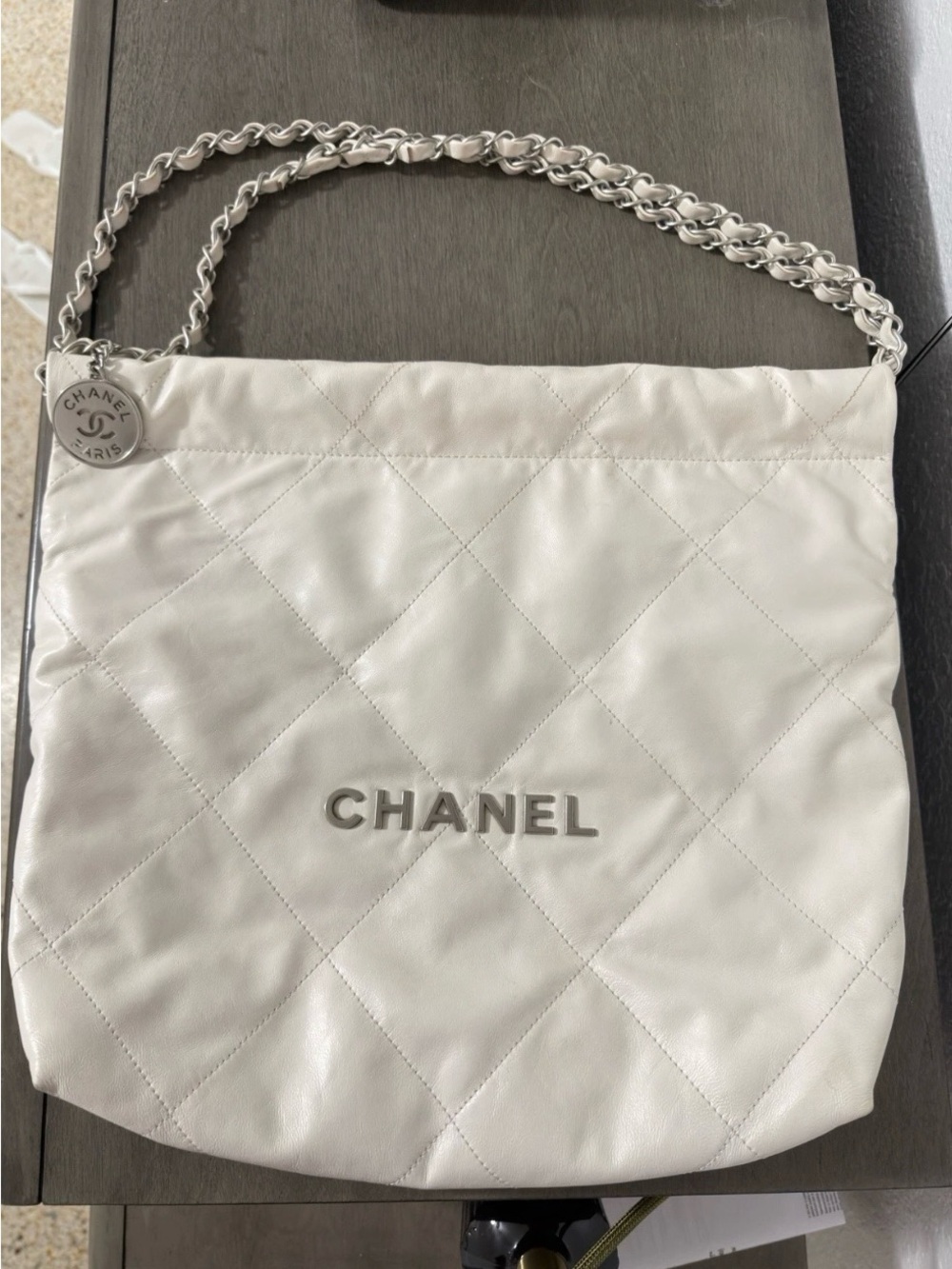 CHANEL 22 White Quilted Leather Shoulder Bag